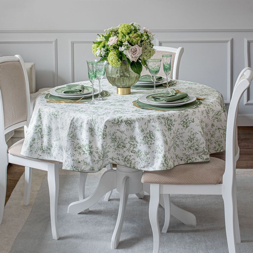 Table cloths - Tablecloth Toile de Jouy Green round - ⌀ 140 cm - ROSEBERRY HOME
