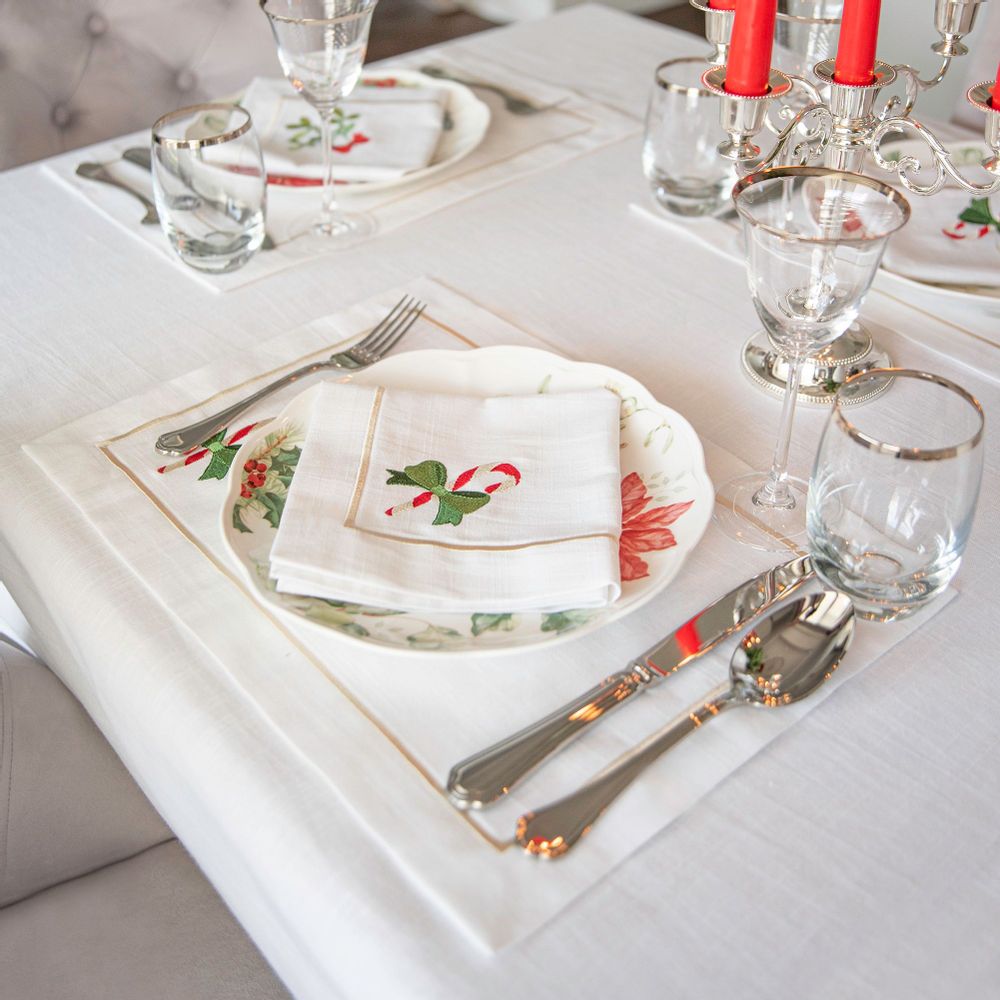 Sets de table - Brodé Sets de table Candy Cane Panama - 4 pièces - ROSEBERRY HOME