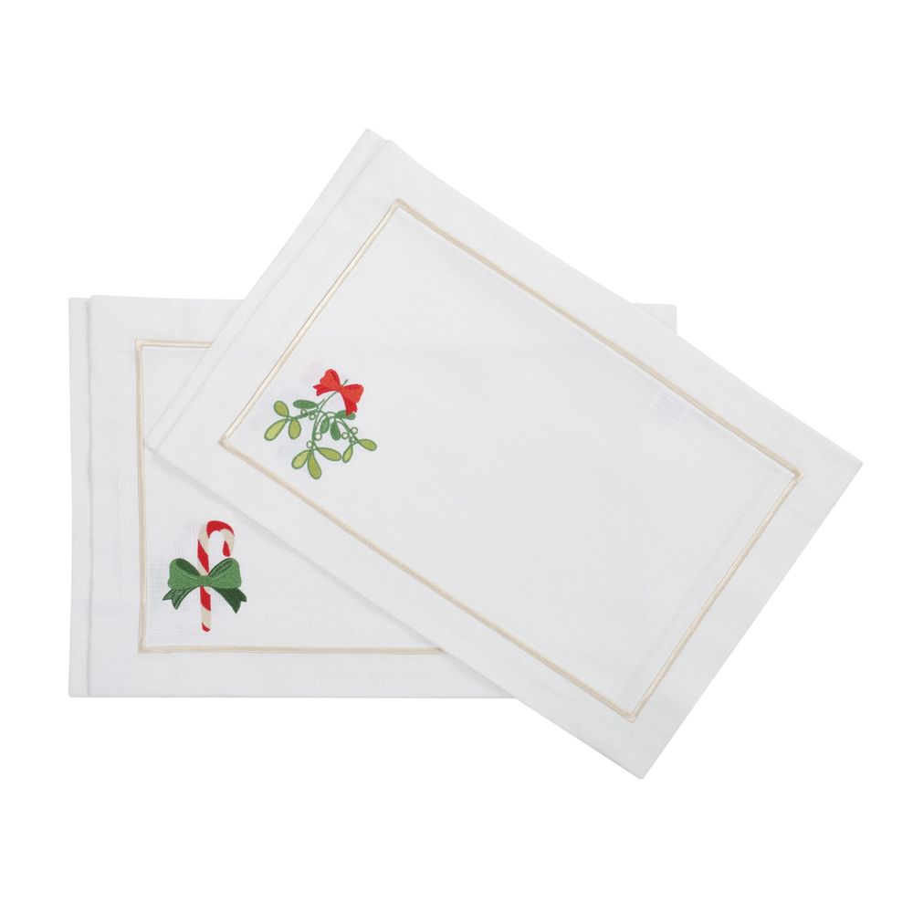 Sets de table - Brodé Sets de table Candy Cane Panama - 4 pièces - ROSEBERRY HOME