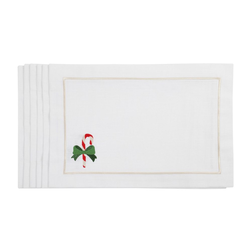 Table linen - Embroidered Placemats Candy Cane Panama - 6 pieces - ROSEBERRY HOME