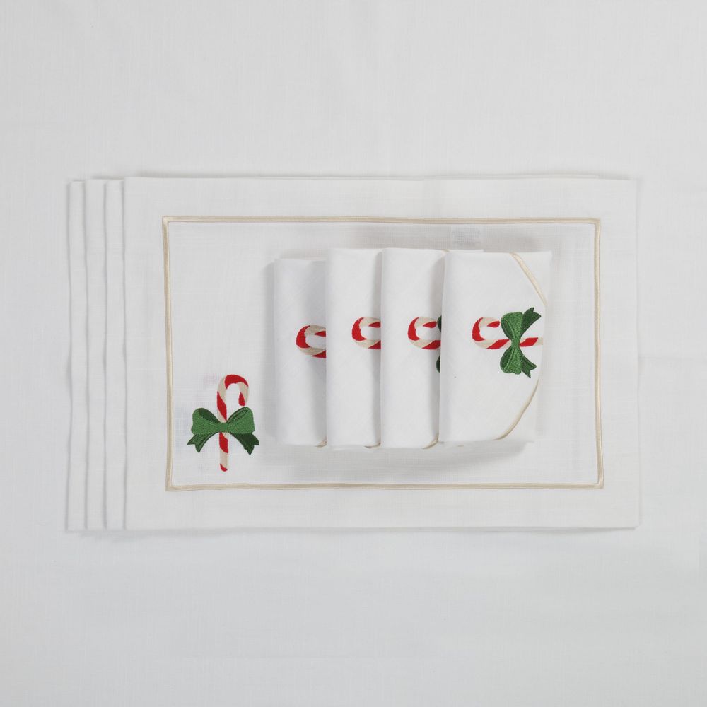 Table linen - Embroidered Placemats Candy Cane Panama - 6 pieces - ROSEBERRY HOME