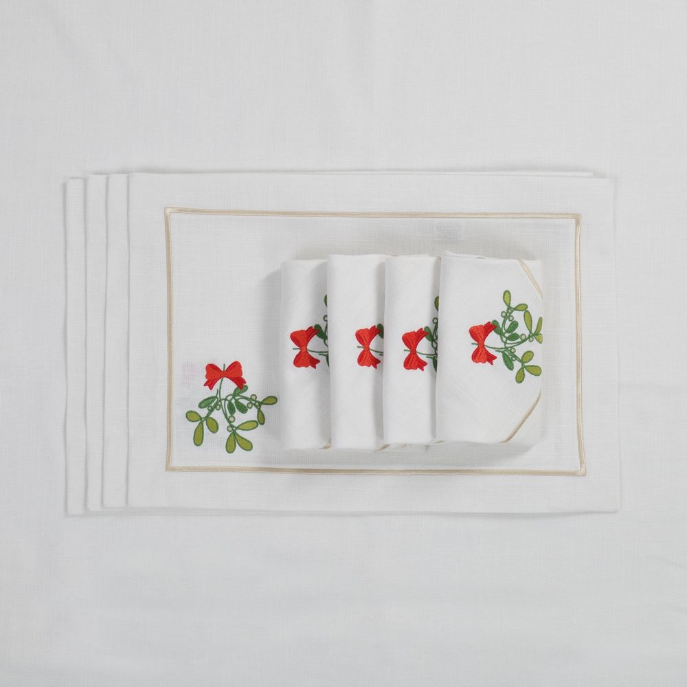 Sets de table - Brodé Sets de table Mistletoe Panama - 4 pièces - ROSEBERRY HOME