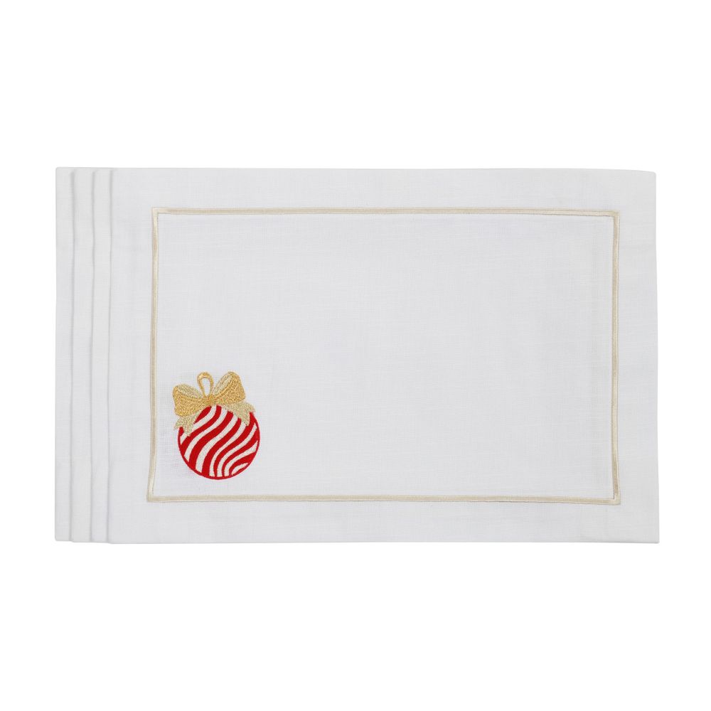 Table linen - Embroidered Placemats Christmas Bauble Panama - 4 pieces - ROSEBERRY HOME