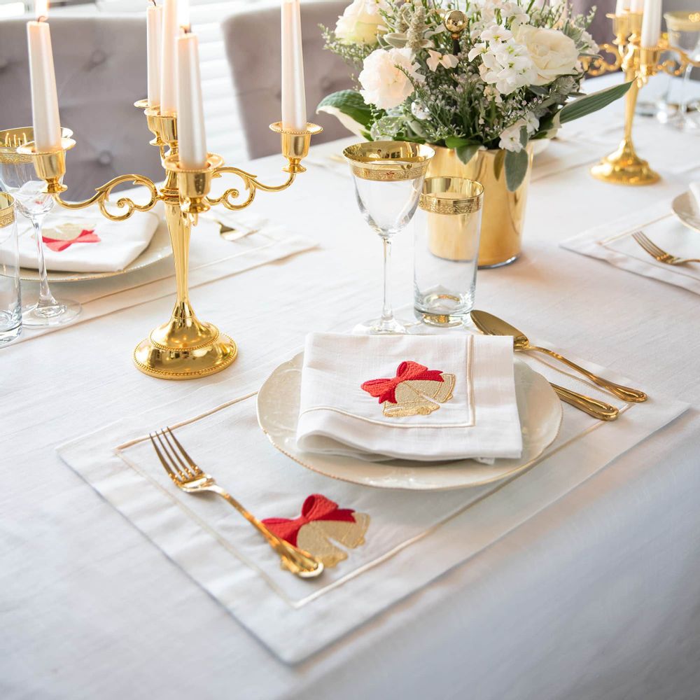 Table linen - Embroidered Placemats Jingle Bells Panama - 6 pieces - ROSEBERRY HOME