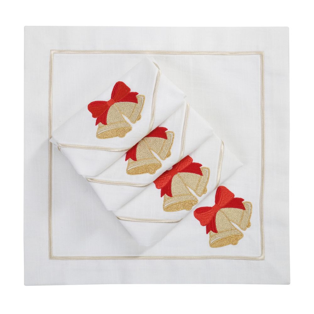 Table linen - Embroidered Napkins Jingle Bells Panama - 4 pieces - ROSEBERRY HOME
