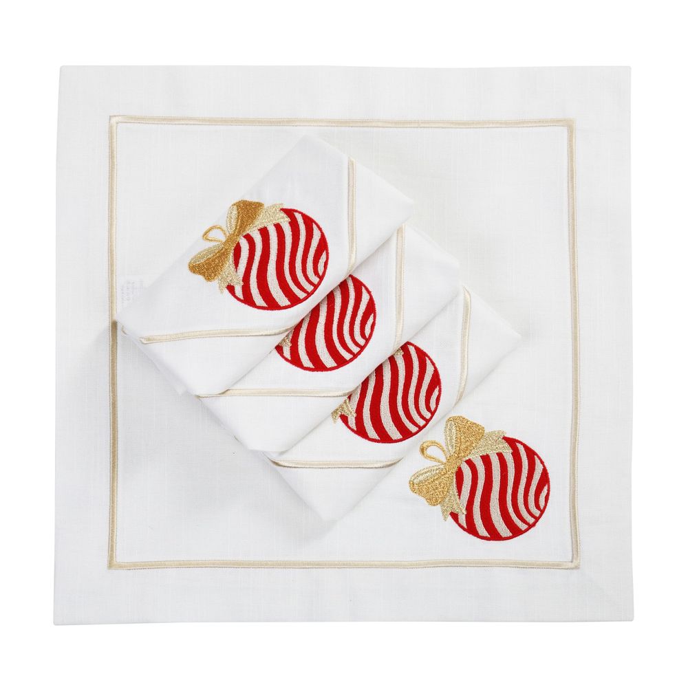 Linge de table textile - Brodé Serviette de tables Christmas Bauble Panama - 4 pièces - ROSEBERRY HOME