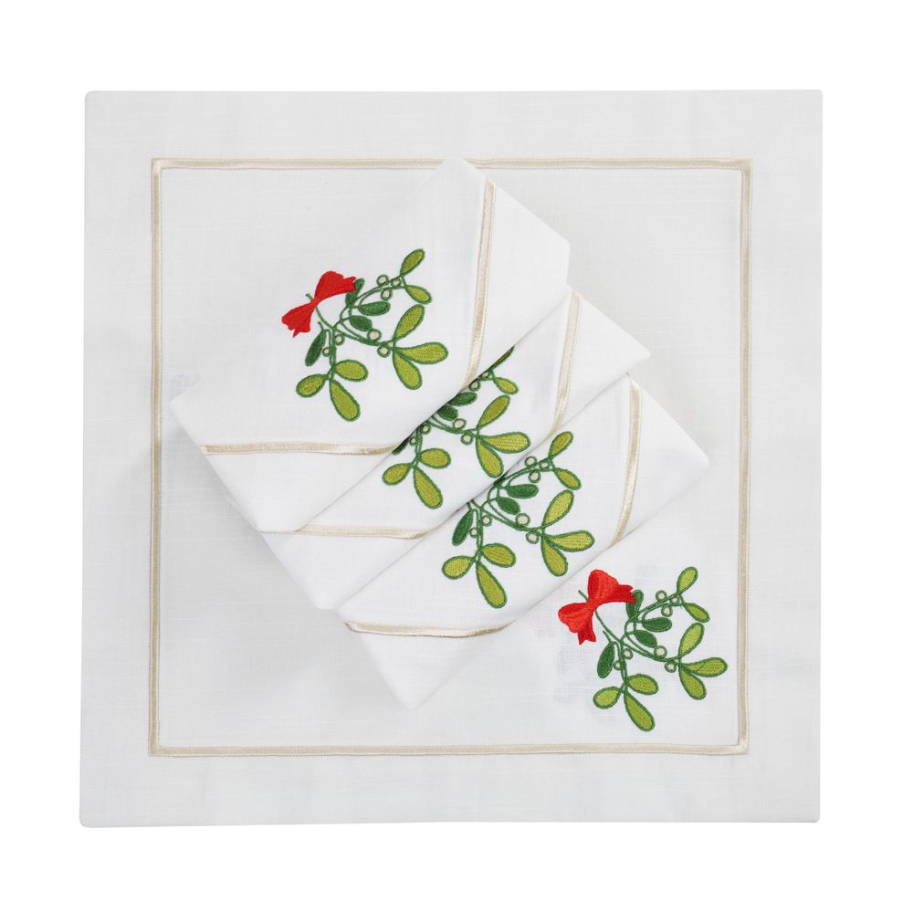 Linge de table textile - Brodé Serviette de tables Mistletoe Panama - 4 pièces - ROSEBERRY HOME