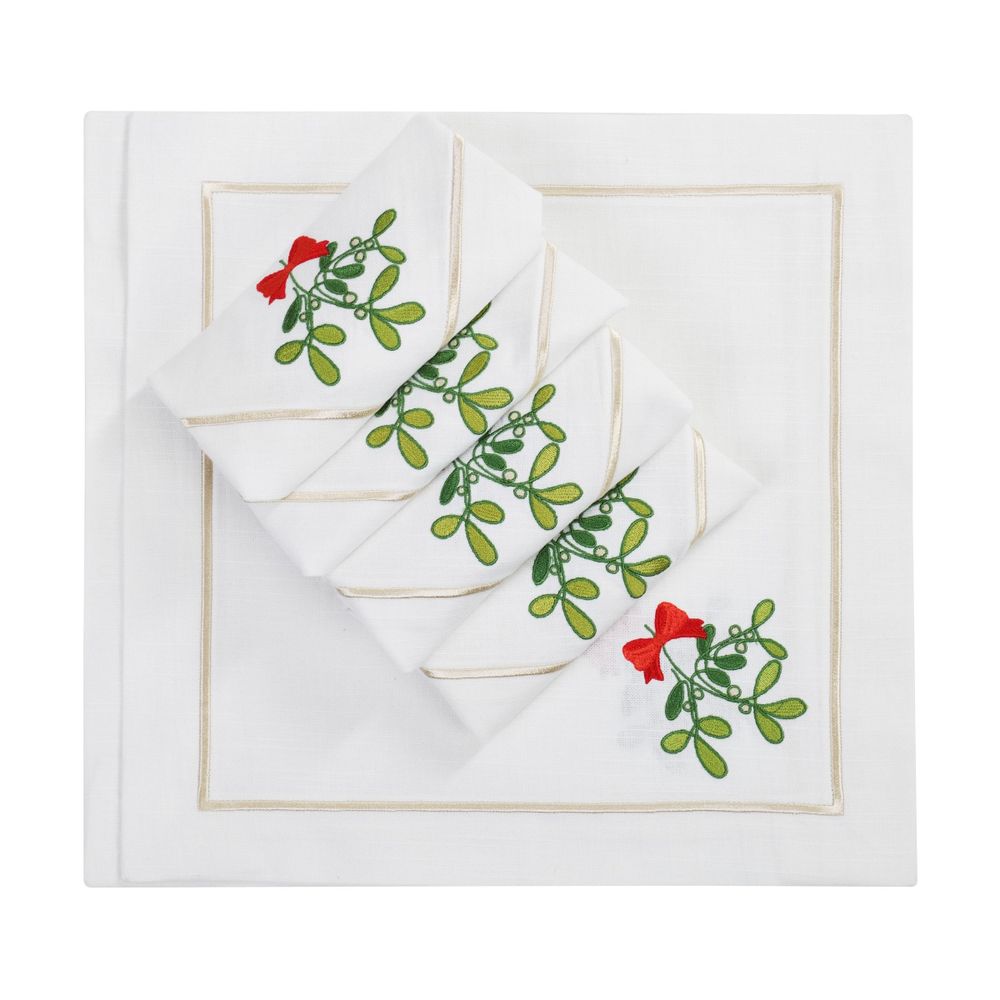 Table linen - Embroidered Napkins Mistletoe Panama - 6 pieces - ROSEBERRY HOME