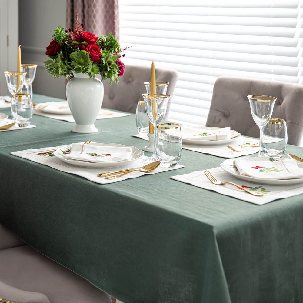 Table linen - Embroidered Napkins Candy Cane Panama - 4 pieces - ROSEBERRY HOME