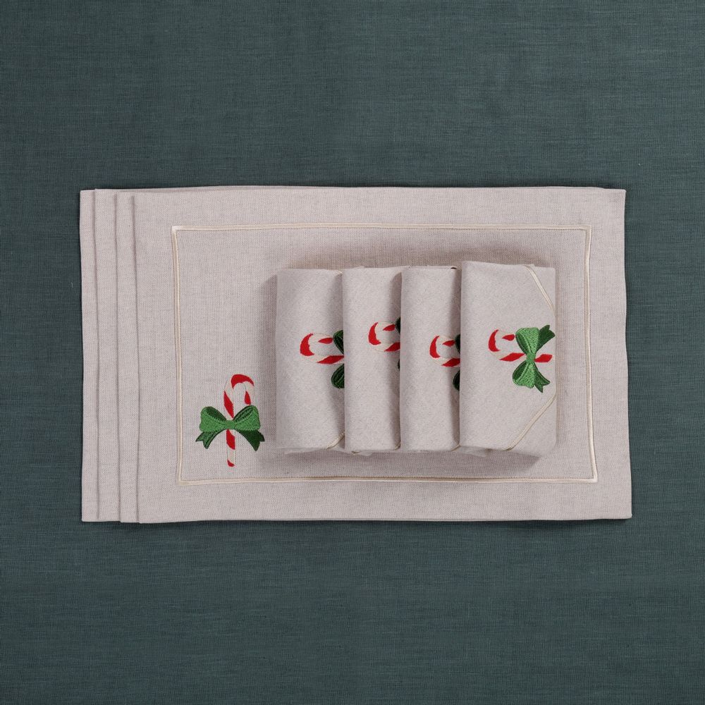 Placemats - Embroidered Placemats Candy Cane Mirha - 4 pieces - ROSEBERRY HOME