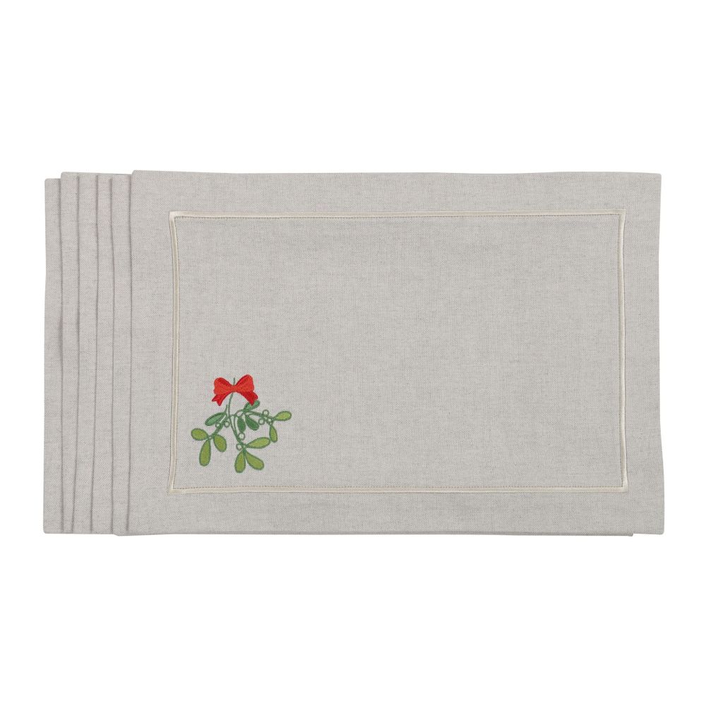 Table linen - Embroidered Placemats Mistletoe Mirha - 6 pieces - ROSEBERRY HOME