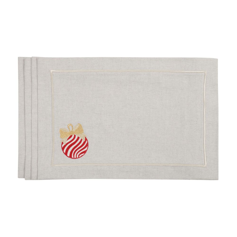 Table linen - Embroidered Placemats Christmas Bauble Mirha - 4 pieces - ROSEBERRY HOME