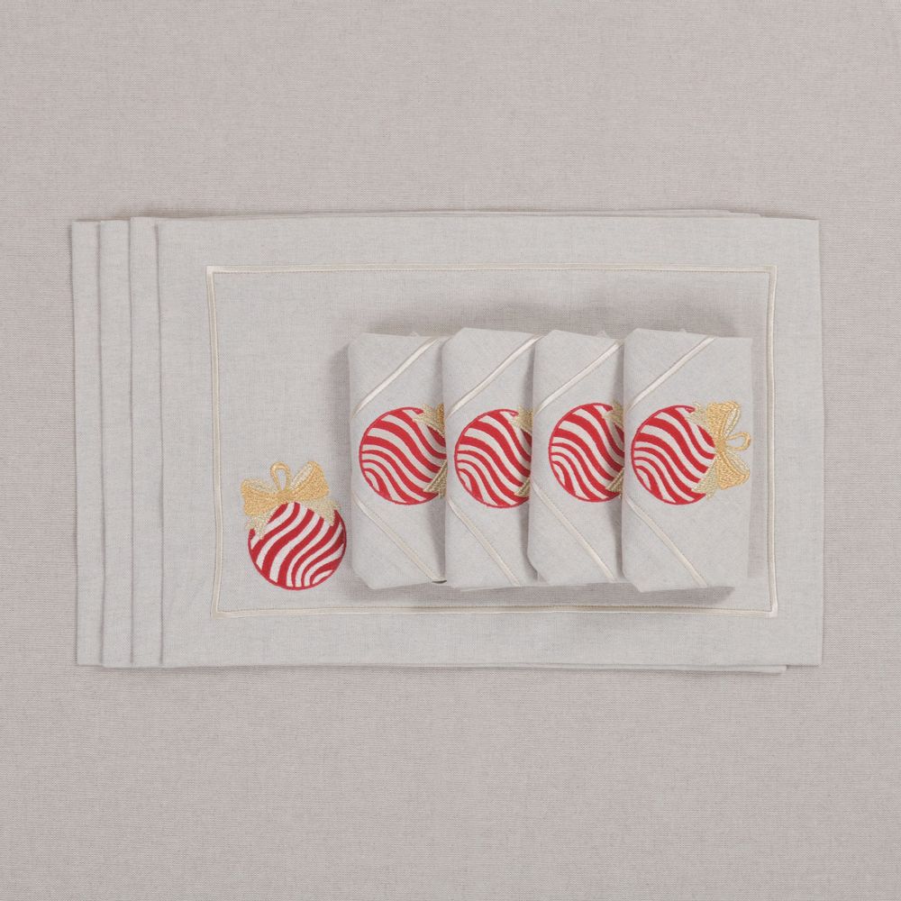 Table linen - Embroidered Placemats Christmas Bauble Mirha - 4 pieces - ROSEBERRY HOME