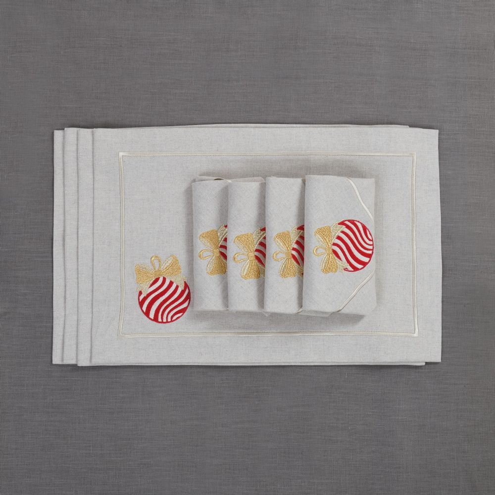 Table linen - Embroidered Placemats Christmas Bauble Mirha - 4 pieces - ROSEBERRY HOME