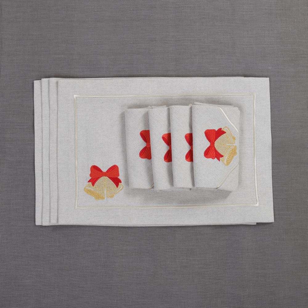 Table linen - Embroidered Placemats Jingle Bells Mirha - 6 pieces - ROSEBERRY HOME