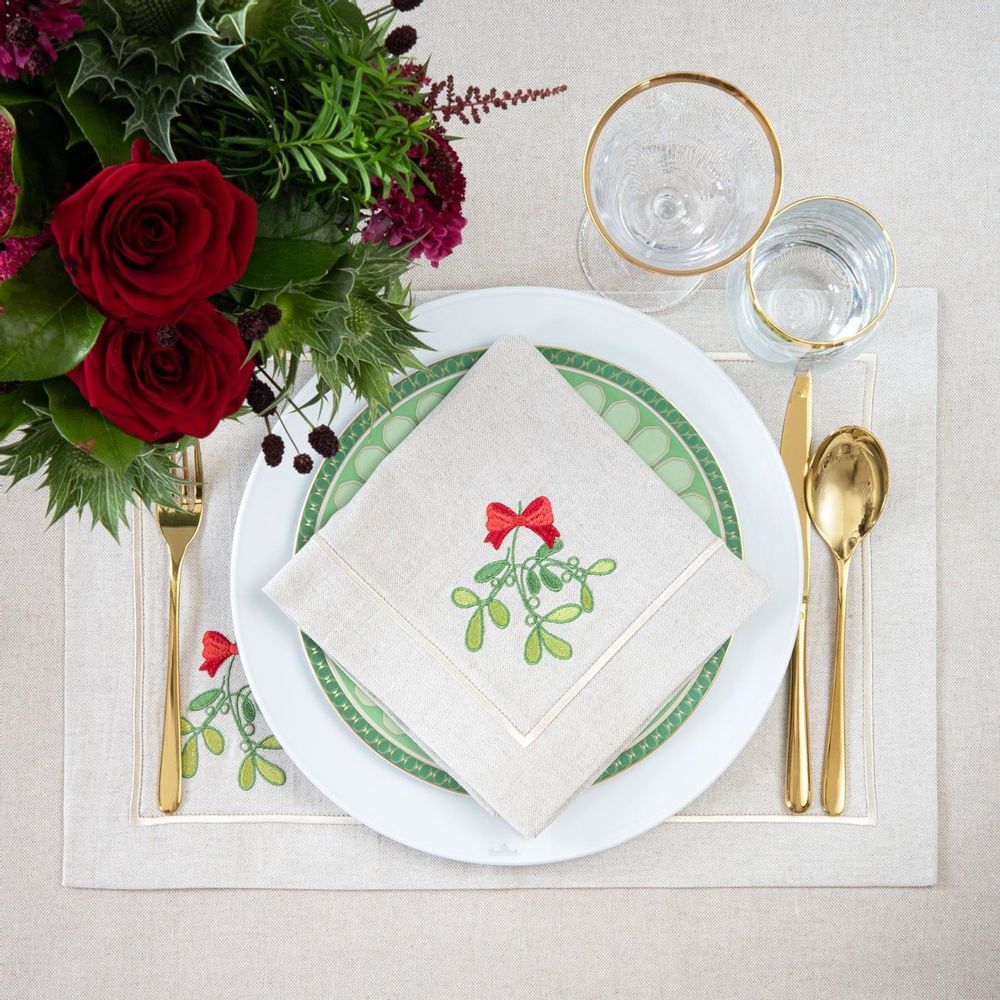 Placemats - Embroidered Placemats Candy Cane & Mistletoe Mirha - 4 pieces - ROSEBERRY HOME