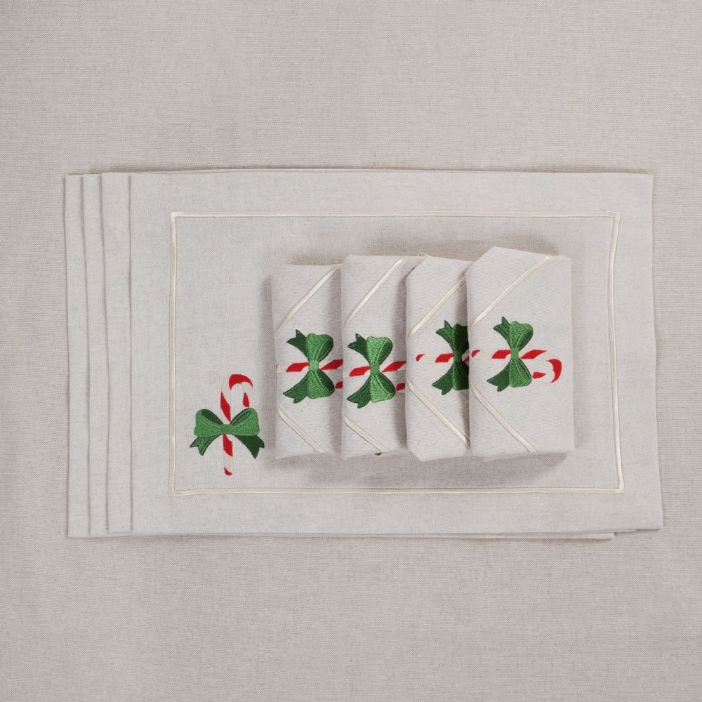 Placemats - Embroidered Placemats Candy Cane & Mistletoe Mirha - 4 pieces - ROSEBERRY HOME