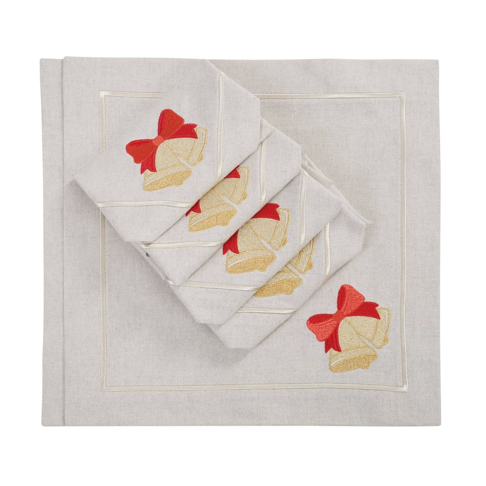 Table linen - Embroidered Napkins Jingle Bells Mirha - 6 pieces - ROSEBERRY HOME