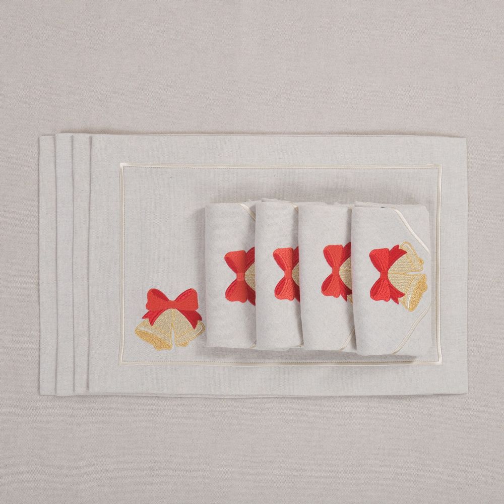 Table linen - Embroidered Napkins Jingle Bells Mirha - 6 pieces - ROSEBERRY HOME