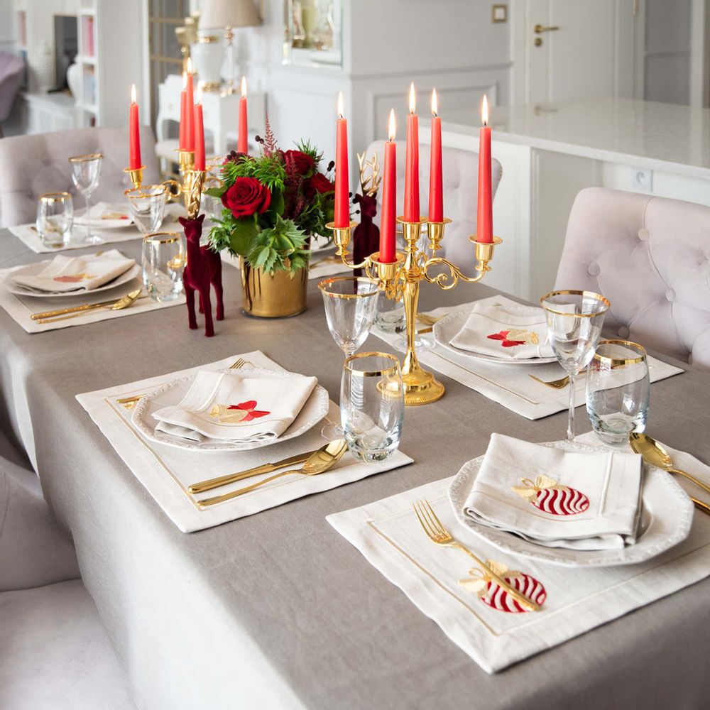 Table linen - Embroidered Napkins Jingle Bells Mirha - 6 pieces - ROSEBERRY HOME