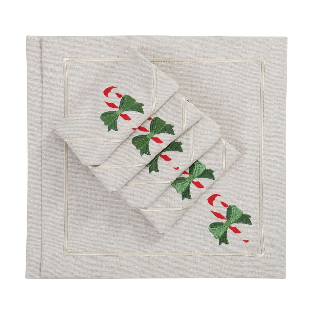 Table linen - Embroidered Napkins Mistletoe Mirha - 6 pieces - ROSEBERRY HOME