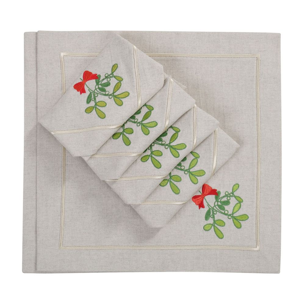 Table linen - Embroidered Napkins Candy Cane Mirha - 6 pieces - ROSEBERRY HOME