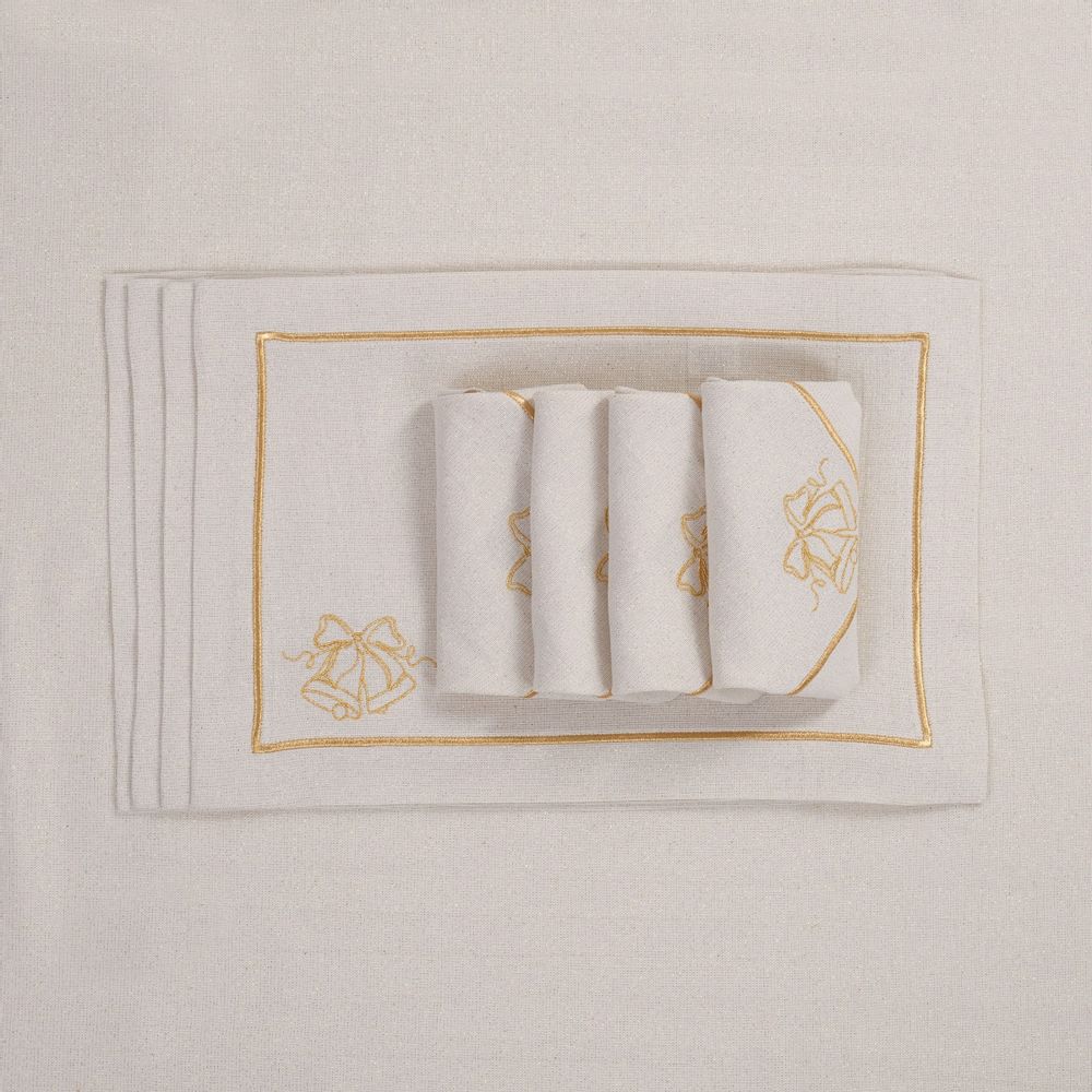 Linge de table textile - Brodé Serviette de tables Jingle Bells Goldenline - 6 pièces - ROSEBERRY HOME