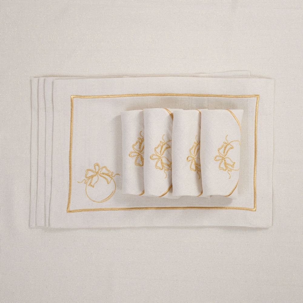 Linge de table textile - Brodé Serviette de tables Christmas Bauble Goldenline - 4 pièces - ROSEBERRY HOME