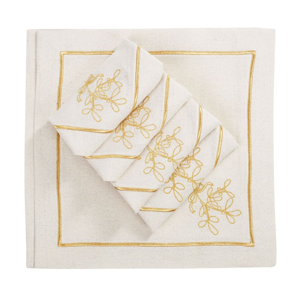 Linge de table textile - Brodé Serviette de tables Mistletoe Goldenline - 6 pièces - ROSEBERRY HOME