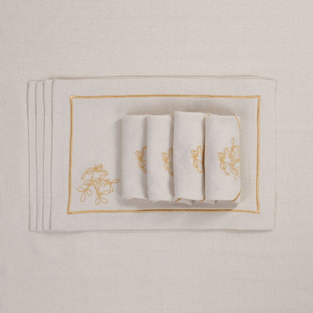 Linge de table textile - Brodé Serviette de tables Mistletoe Goldenline - 6 pièces - ROSEBERRY HOME