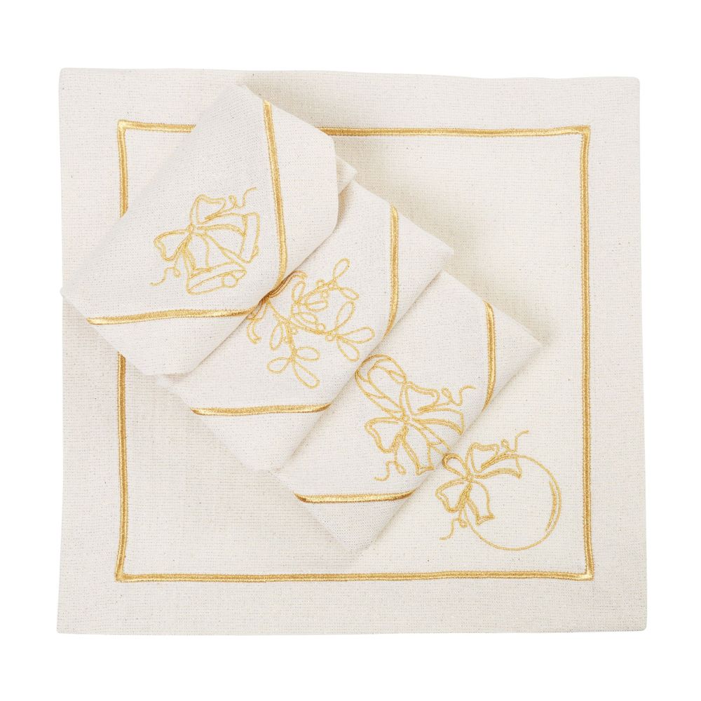 Linge de table textile - Brodé Serviette de tables Mistletoe Goldenline - 6 pièces - ROSEBERRY HOME