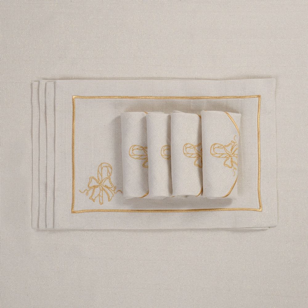 Linge de table textile - Brodé Serviette de tables Candy Cane Goldenline - 4 pièces - ROSEBERRY HOME
