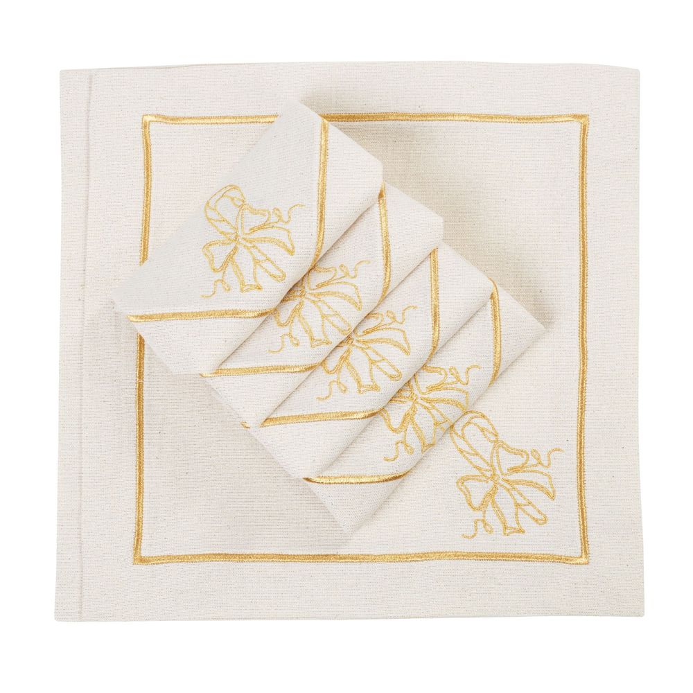 Table linen - Embroidered Napkins Candy Cane Goldenline - 6 pieces - ROSEBERRY HOME