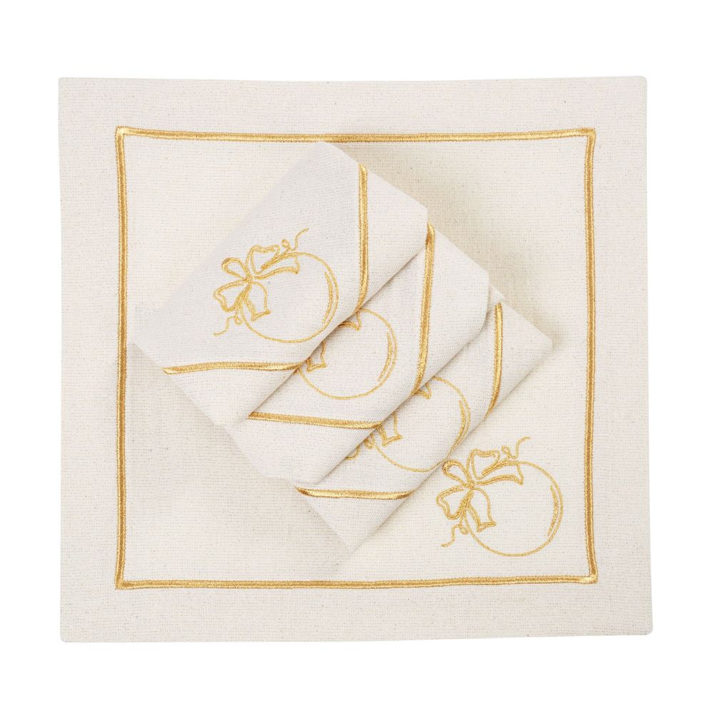 Linge de table textile - Brodé Serviette de tables Jingle Bells & Christmas Bauble Goldenline - 4 pièces - ROSEBERRY HOME
