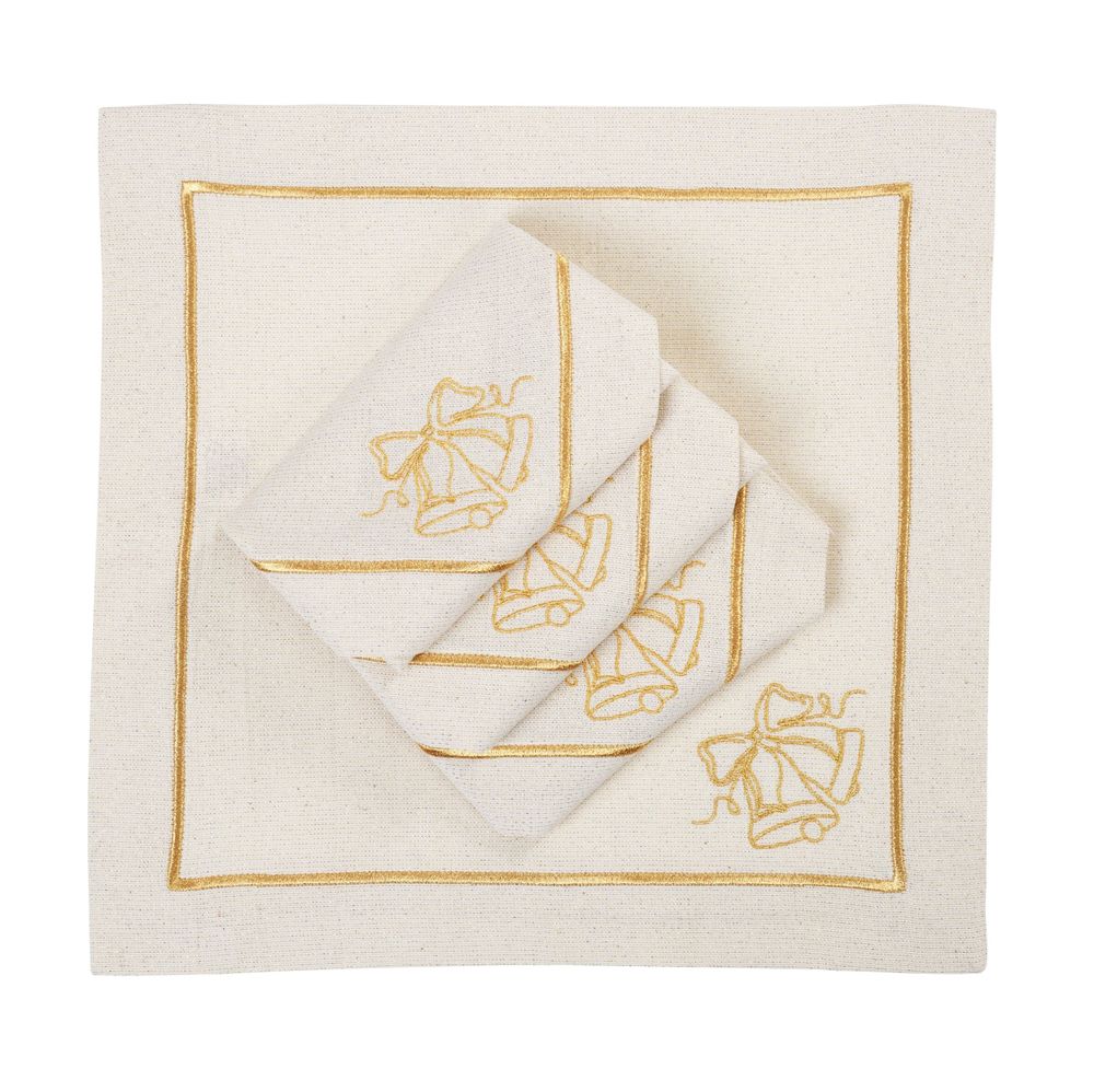 Linge de table textile - Brodé Serviette de tables Jingle Bells & Christmas Bauble Goldenline - 4 pièces - ROSEBERRY HOME