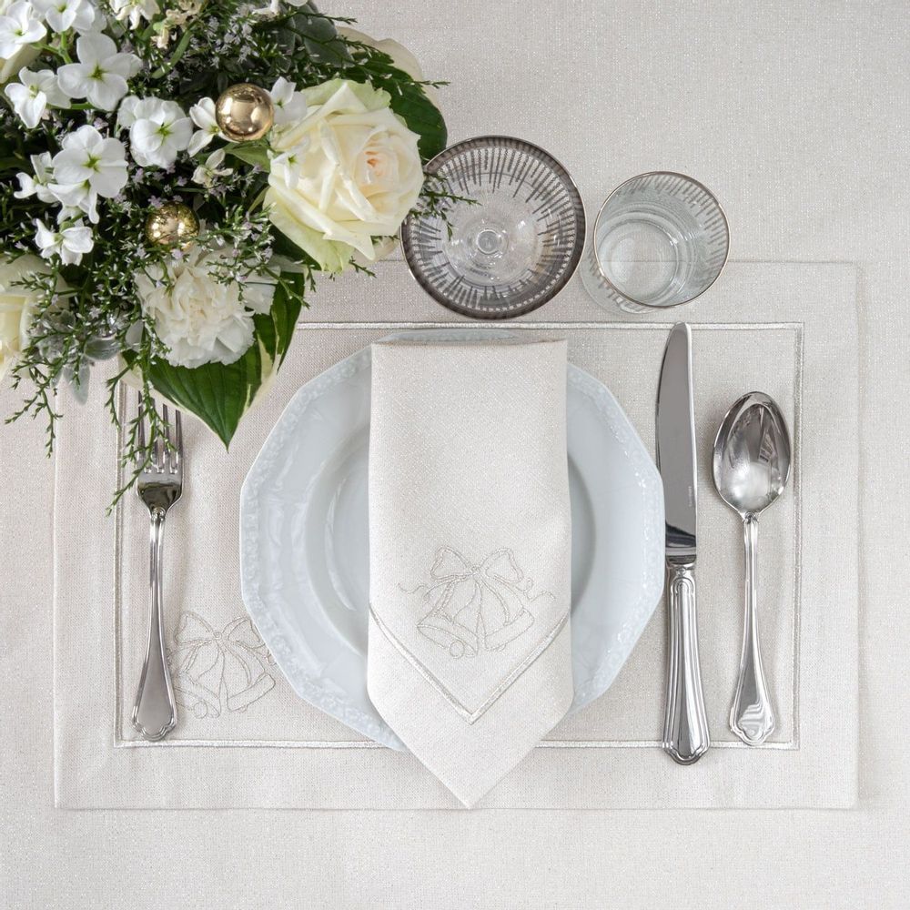 Table linen - Embroidered Placemats Candy Cane Silverline - 4 pieces - ROSEBERRY HOME