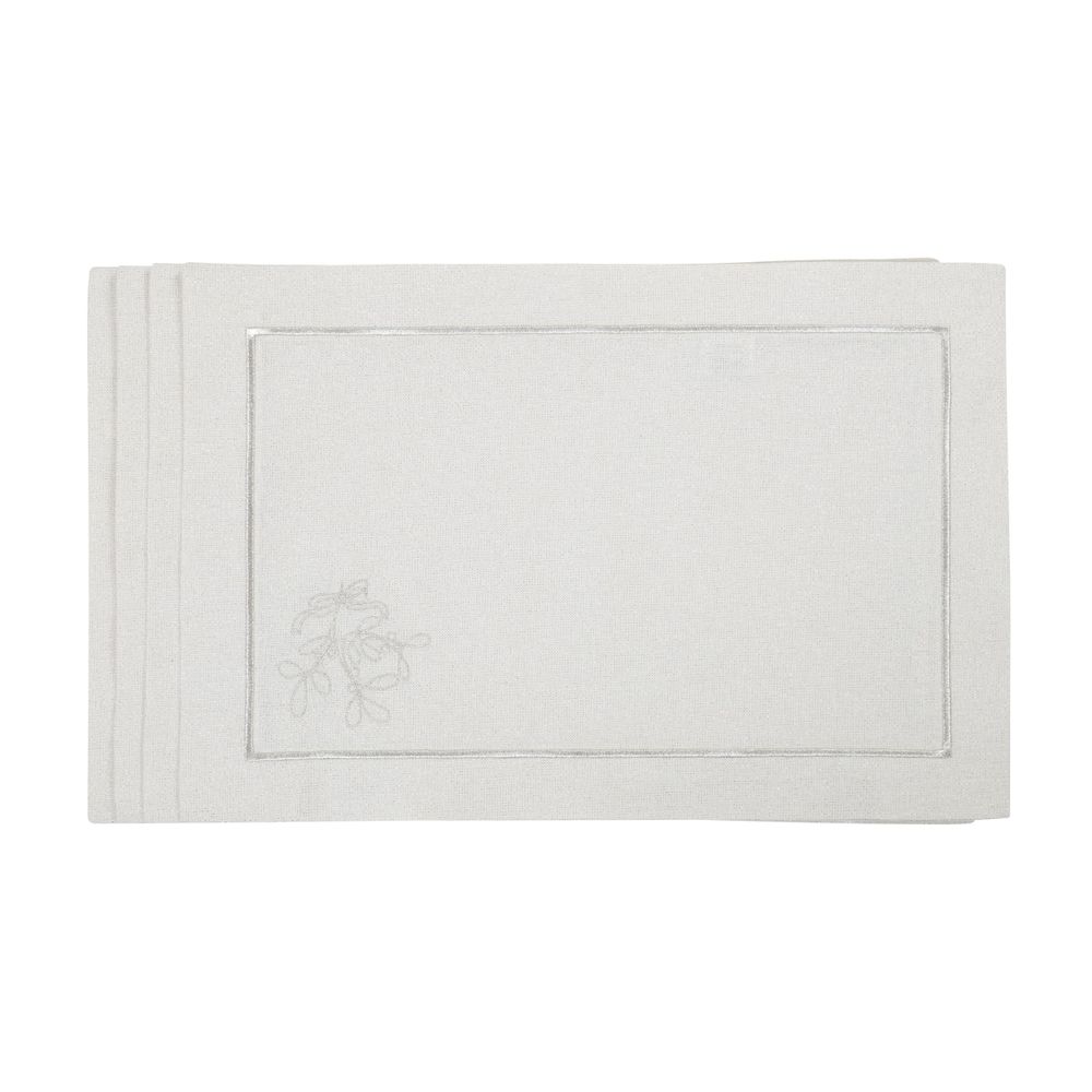 Table linen - Embroidered Placemats Mistletoe Silverline - 4 pieces - ROSEBERRY HOME