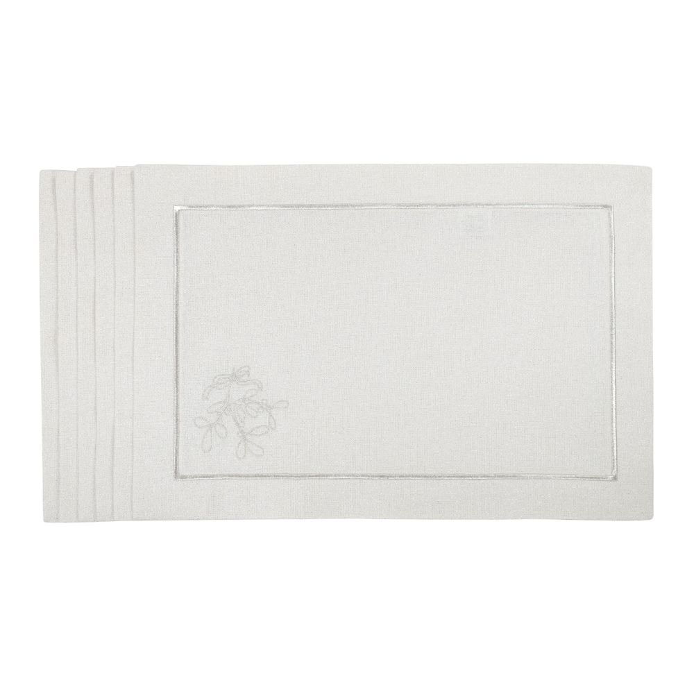 Table linen - Embroidered Placemats Mistletoe Silverline - 6 pieces - ROSEBERRY HOME