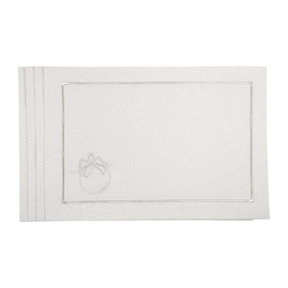 Table linen - Embroidered Placemats Christmas Bauble Silverline - 4 pieces - ROSEBERRY HOME