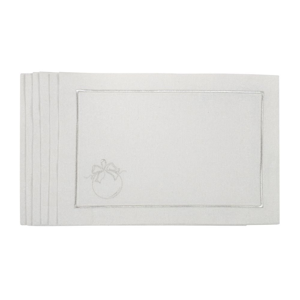Table linen - Embroidered Placemats Christmas Bauble Silverline - 6 pieces - ROSEBERRY HOME