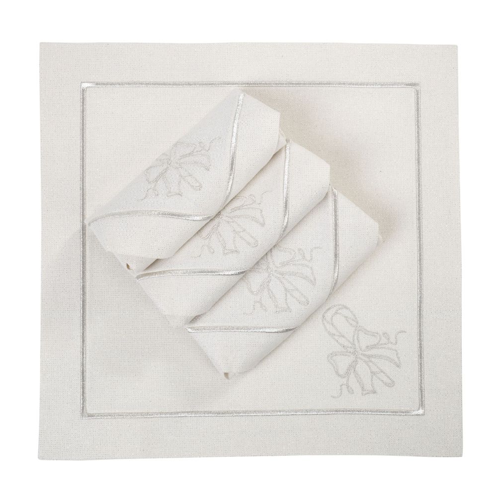 Linge de table textile - Brodé Serviette de tables Candy Cane Silverline - 4 pièces - ROSEBERRY HOME