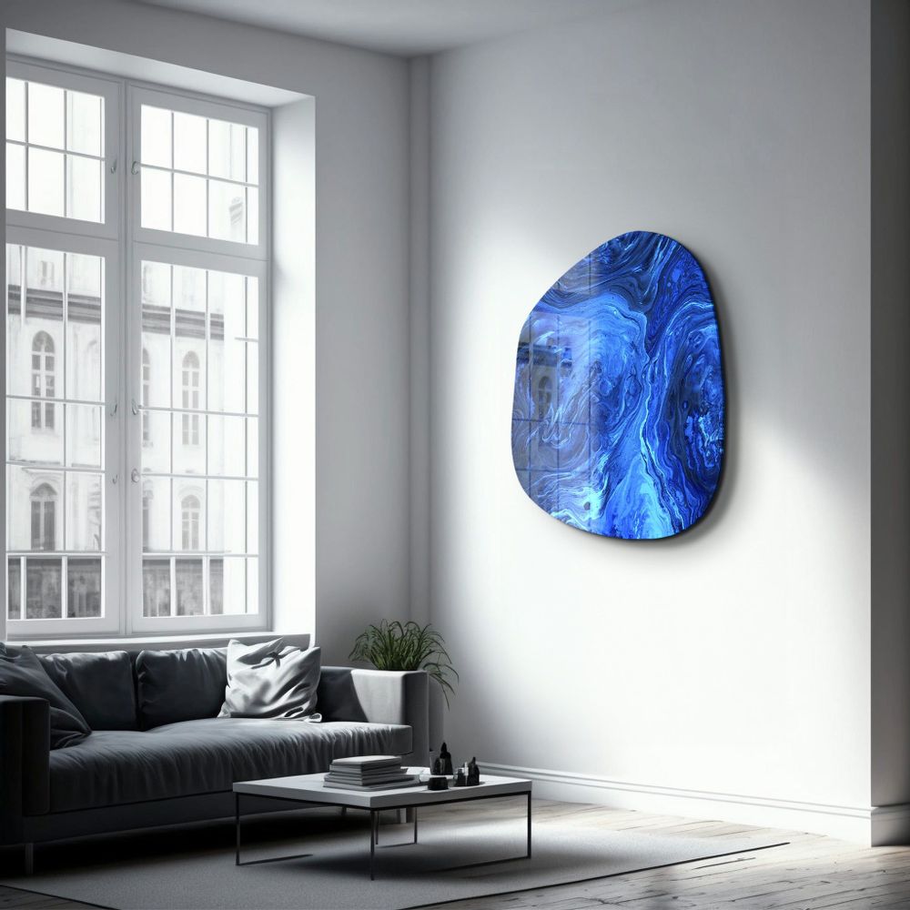 Other wall decoration - Blue Ink Amorphous Collection Glass Wall Art 88CMX68CM - ARTDESIGNA
