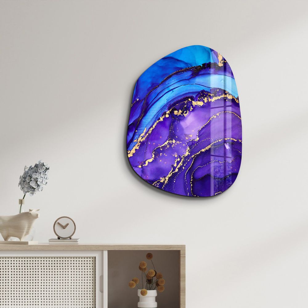 Autres décorations murales - Marbre violet et bleu Art mural en verre de la collection Amorphe 88CMX68CM - ARTDESIGNA