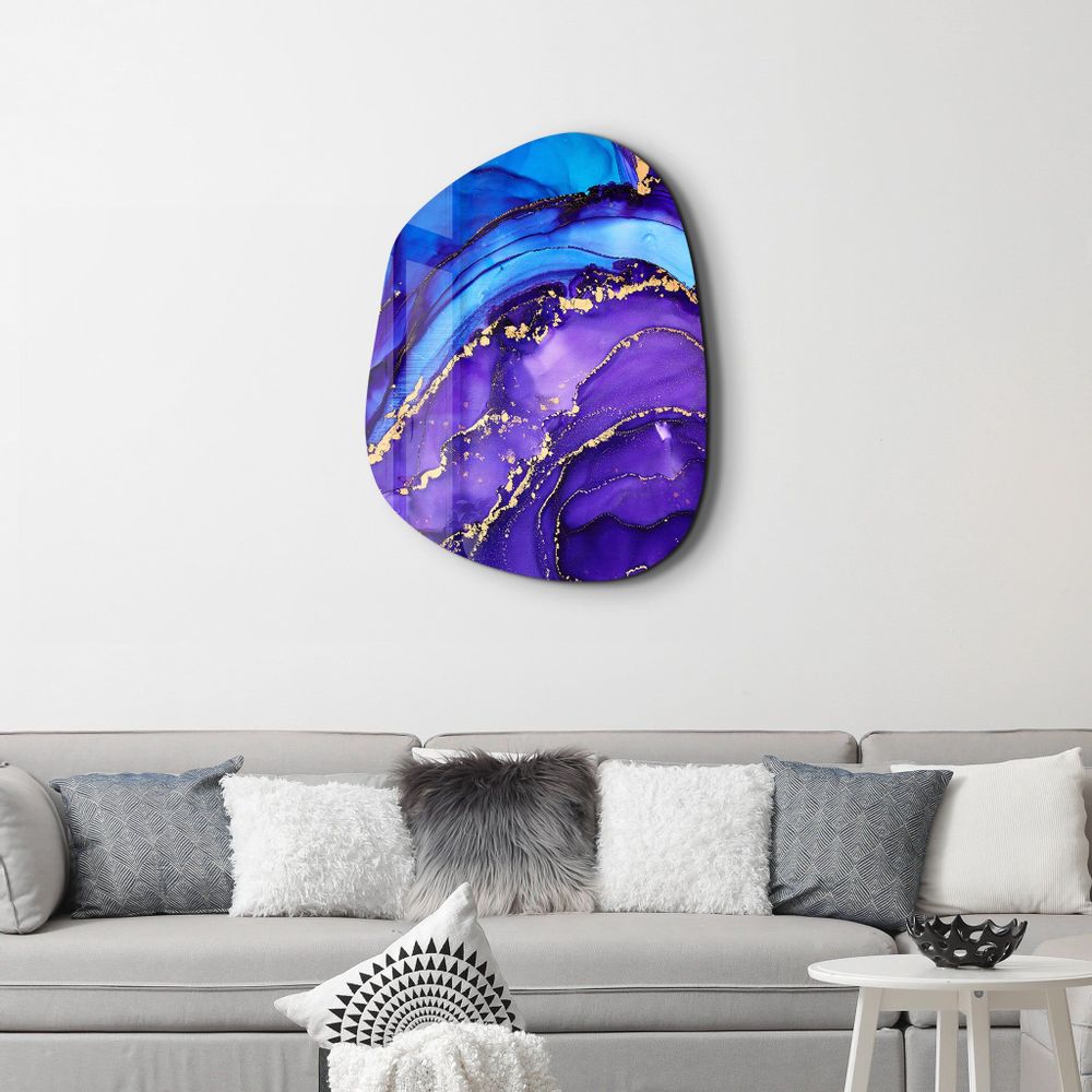 Autres décorations murales - Marbre violet et bleu Art mural en verre de la collection Amorphe 88CMX68CM - ARTDESIGNA