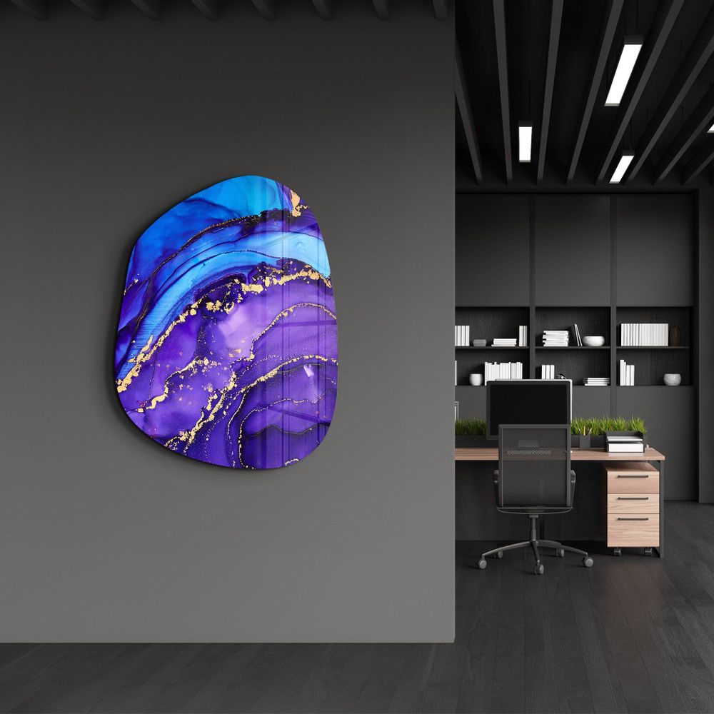 Autres décorations murales - Marbre violet et bleu Art mural en verre de la collection Amorphe 88CMX68CM - ARTDESIGNA