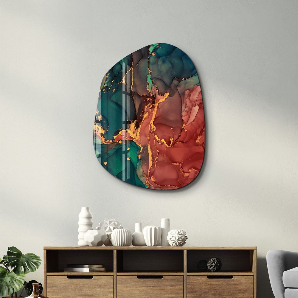 Other wall decoration - Green and Red Marble Amorphous Collection Glass Wall Art 88CMX68CM - ARTDESIGNA