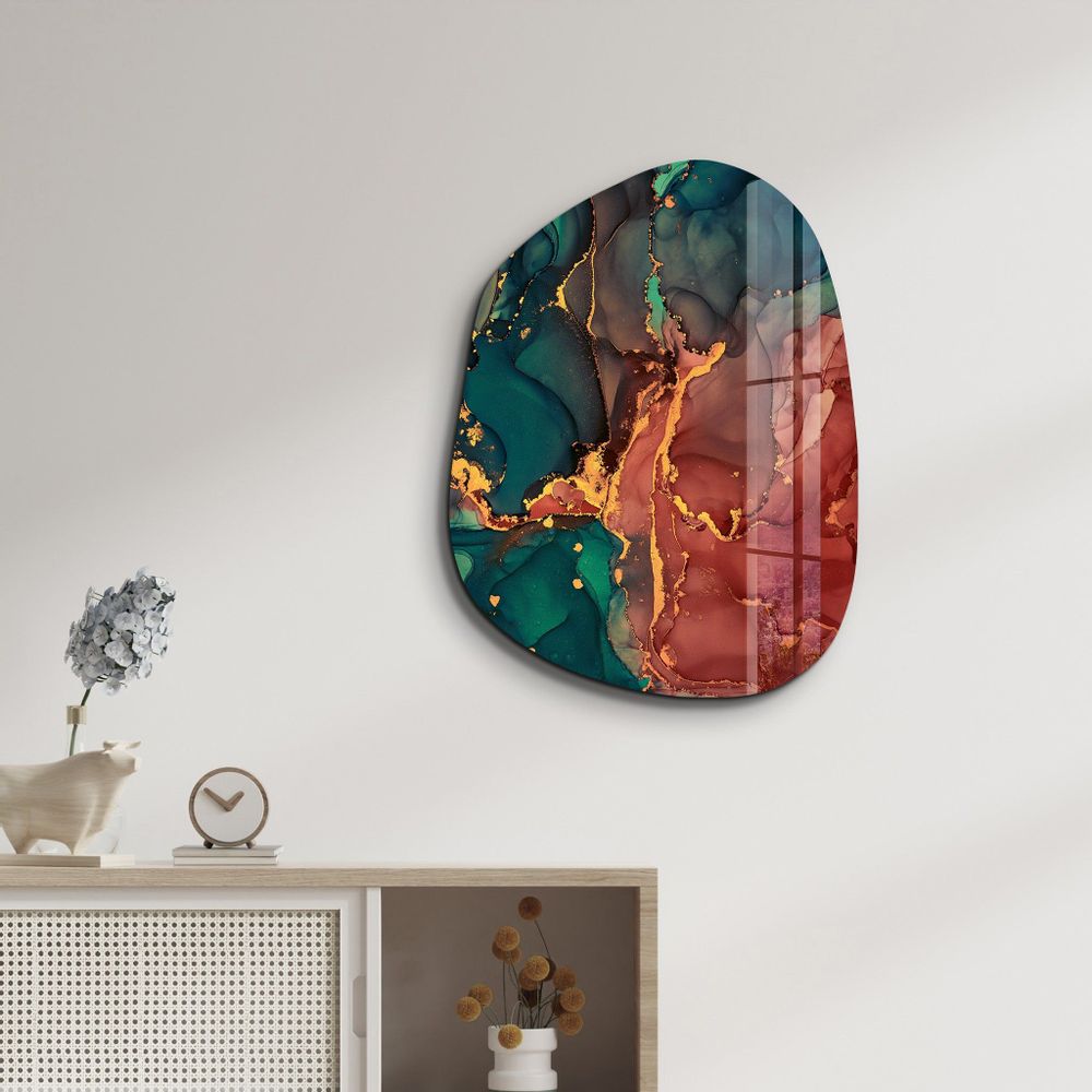 Other wall decoration - Green and Red Marble Amorphous Collection Glass Wall Art 88CMX68CM - ARTDESIGNA
