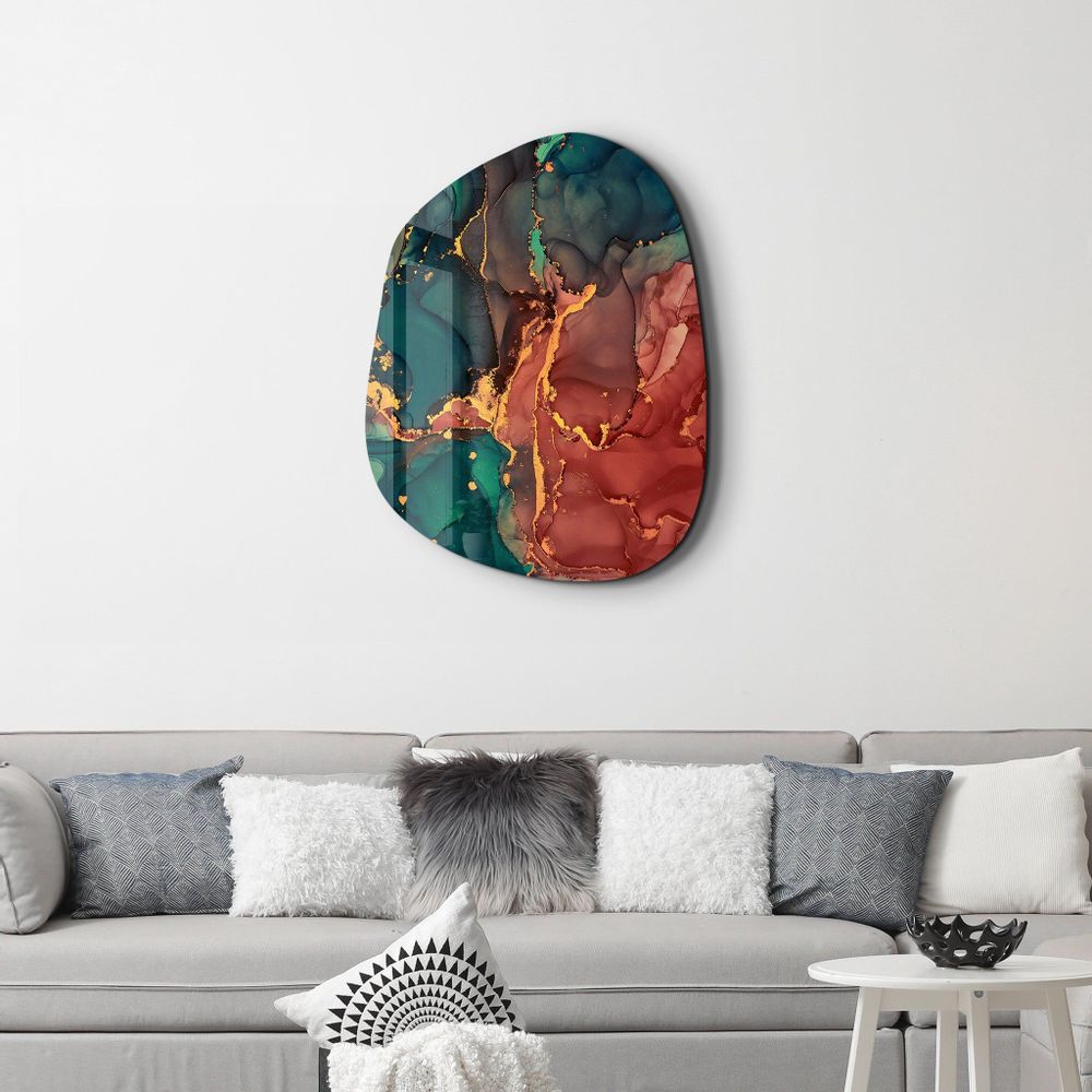 Other wall decoration - Green and Red Marble Amorphous Collection Glass Wall Art 88CMX68CM - ARTDESIGNA