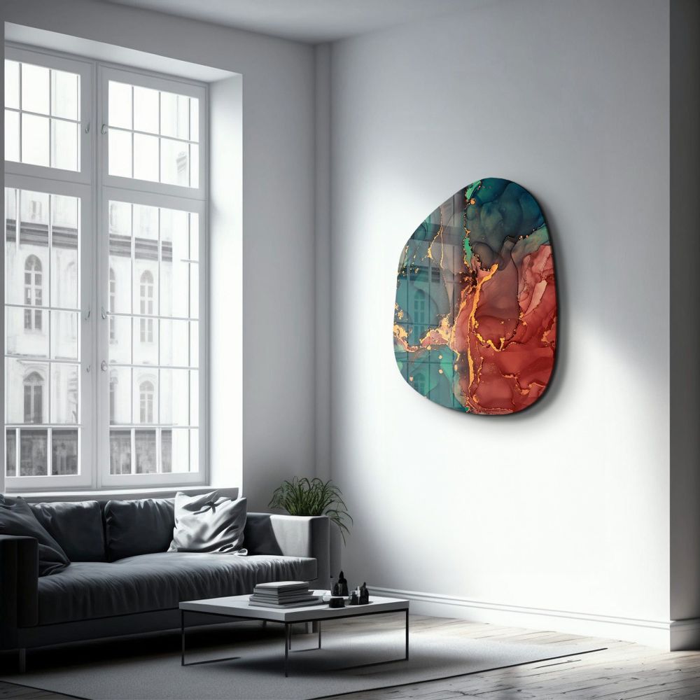 Other wall decoration - Green and Red Marble Amorphous Collection Glass Wall Art 88CMX68CM - ARTDESIGNA