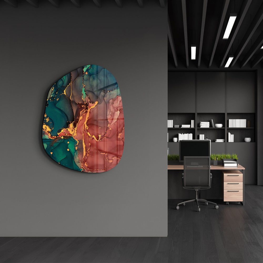 Other wall decoration - Green and Red Marble Amorphous Collection Glass Wall Art 88CMX68CM - ARTDESIGNA